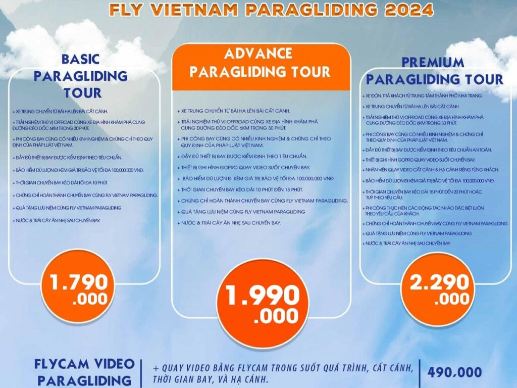 Bảng giá vé dù lượn Nha Trang mới nhất